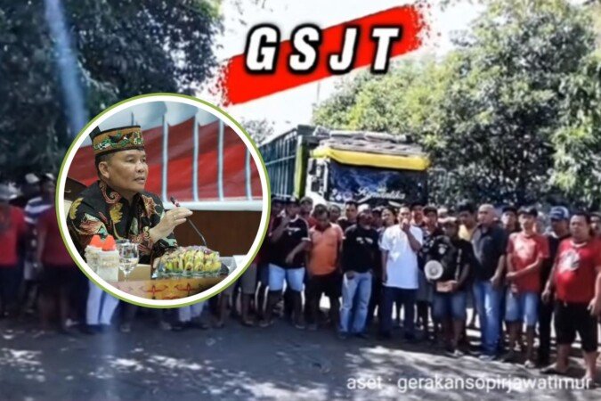 Ilustrasi truk ODOL melintasi jalan provinsi di Kalimantan Tengah dalam aktivitas distribusi logistik.